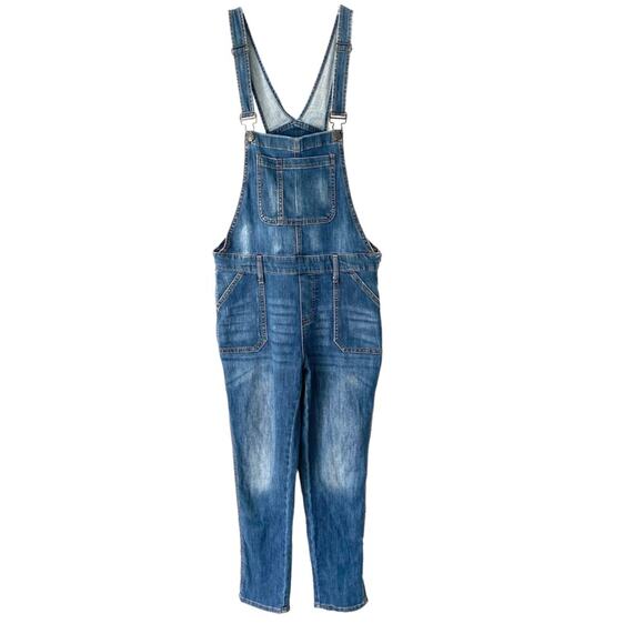 Gap Factory Blue Denim Jean Stretch Overalls side zip size medium - Picture 1 of 8